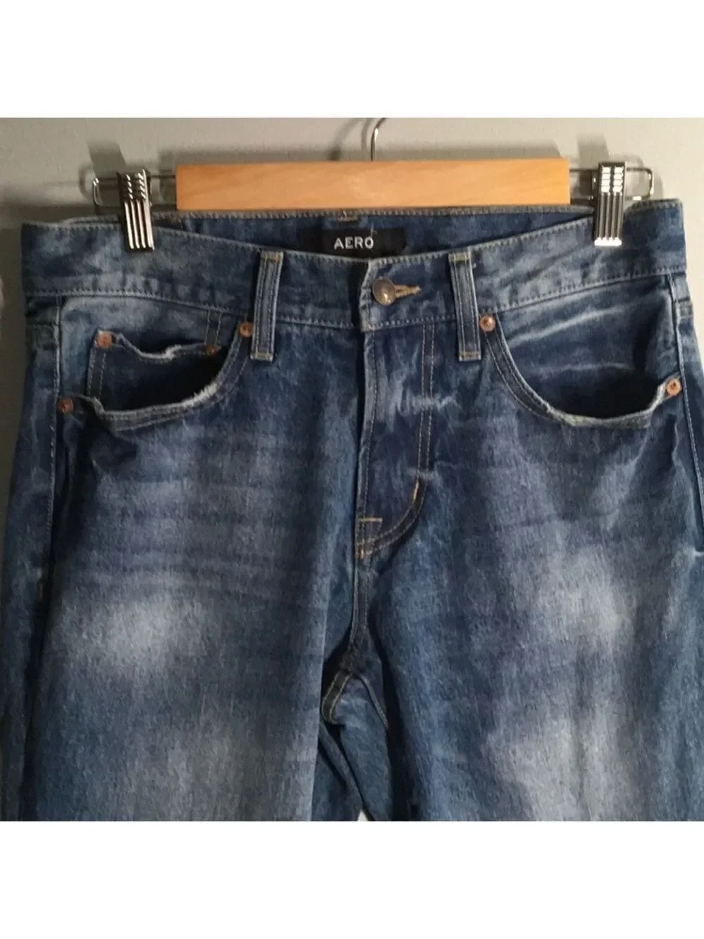 Aero jeans men's size 29/30 blue slim‎ distressed demin medium blue